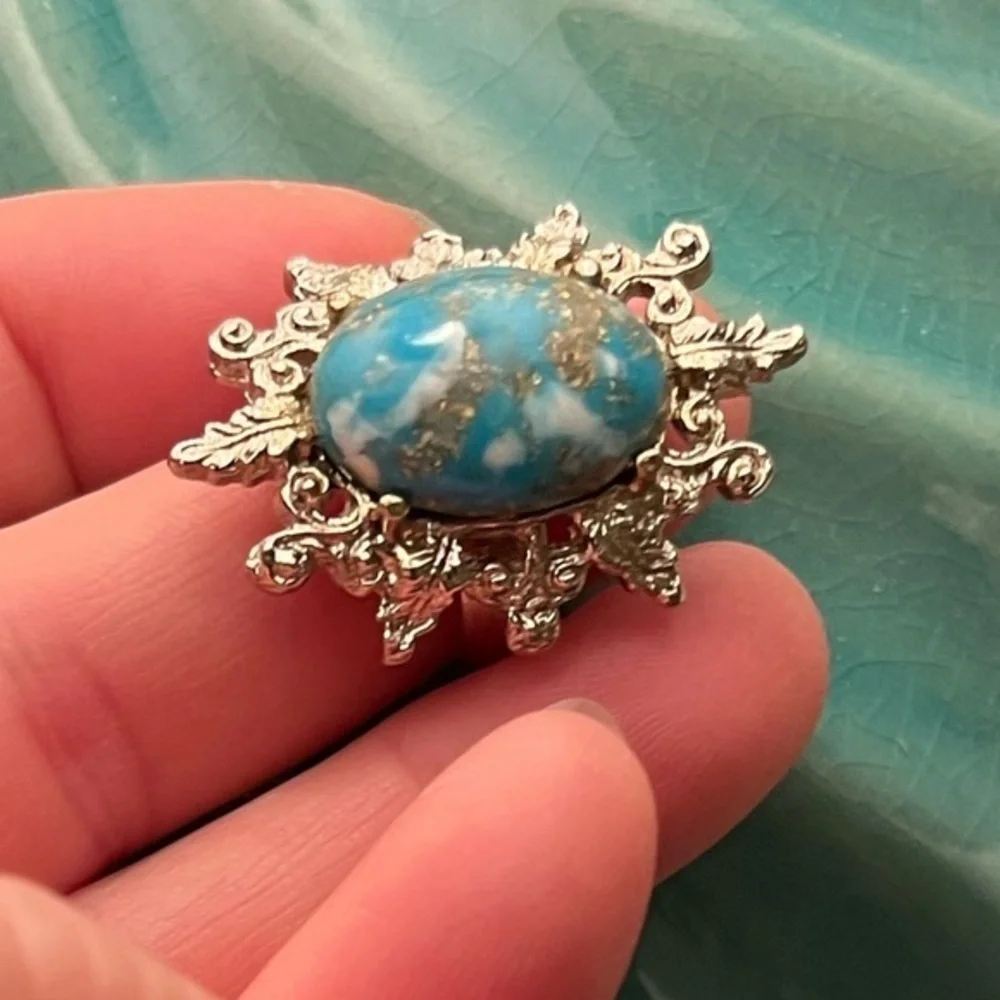Costume Turquoise Silver Statement Ring Adjustable Size